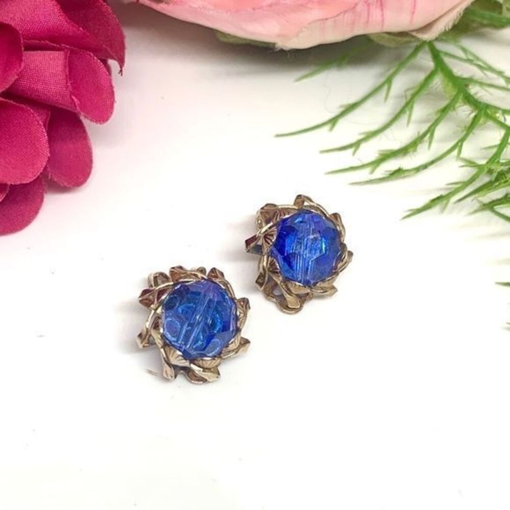 VINTAGE⚜️AUSTRIAN Crystal Blue Clip Earrings
